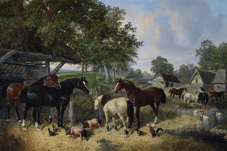 Picture of HORSES-PIGS AND CHICKENS IN A FARMYARD