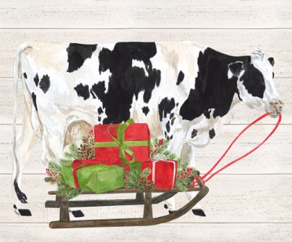 Picture of CHRISTMAS ON THE FARM I-COW WITH SLED