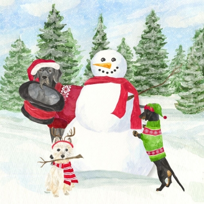 Picture of DOG DAYS OF CHRISTMAS I-BUILDING SNOWMAN