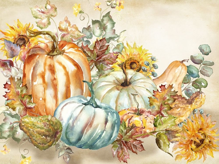 Picture of WATERCOLOR HARVEST PUMPKIN LANDSCAPE