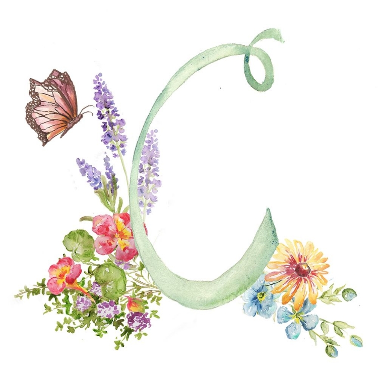 Picture of WATERCOLOR HERB BLOSSOM MONOGRAM C