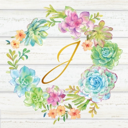 Picture of SWEET SUCCULENTS WREATH MONOGRAM J GOLD