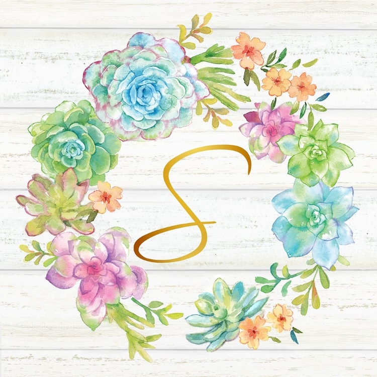 Picture of SWEET SUCCULENTS WREATH MONOGRAM S GOLD