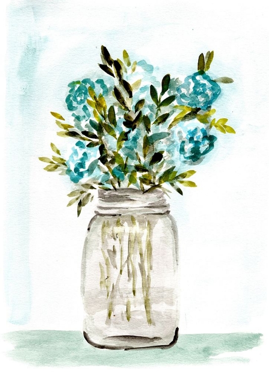 Picture of BLUE FLORAL MASON JAR