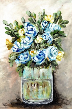 Picture of BLUE AND YELLOW  FLORAL MASON JAR