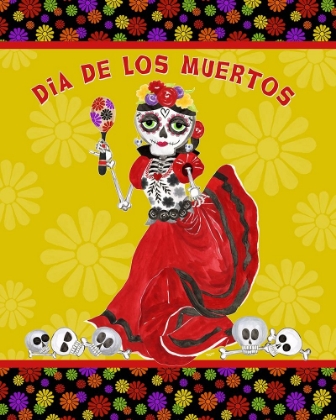 Picture of DAY OF THE DEAD PORTRAIT II-DANCING WOMAN ON GOLD