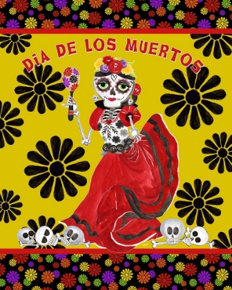 Picture of DAY OF THE DEAD PORTRAIT III-DANCING WOMAN GOLD AND BLACK