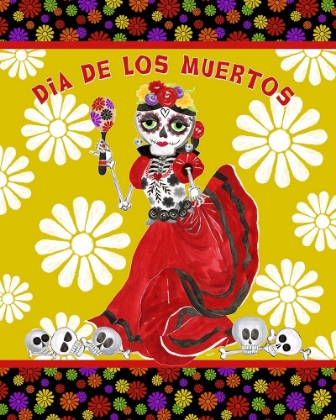 Picture of DAY OF THE DEAD PORTRAIT IV-DANCING WOMAN GOLD AND WHITE