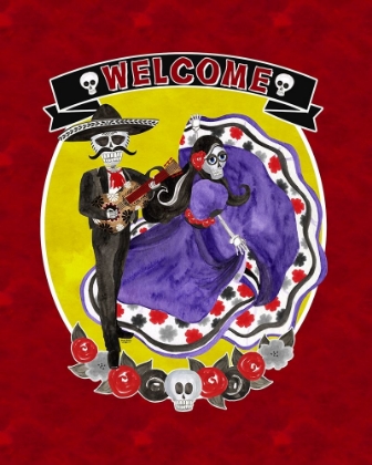 Picture of DAY OF THE DEAD PORTRAIT VI-SUGAR SKULL COUPLE WELCOME RED