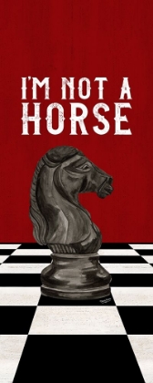 Picture of RATHER BE PLAYING CHESS BLACK ON RED PANEL IV-NOT A HORSE