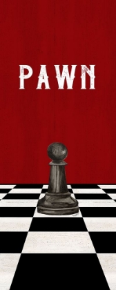 Picture of RATHER BE PLAYING CHESS PIECES BLACK ON RED PANEL I-PAWN
