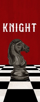 Picture of RATHER BE PLAYING CHESS PIECES BLACK ON RED PANEL III-KNIGHT