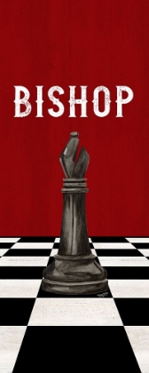 Picture of RATHER BE PLAYING CHESS PIECES BLACK ON RED PANEL IV-BISHOP