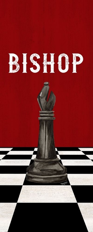 Picture of RATHER BE PLAYING CHESS PIECES BLACK ON RED PANEL IV-BISHOP