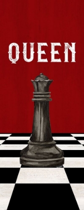 Picture of RATHER BE PLAYING CHESS PIECES BLACK ON RED PANEL VI-QUEEN