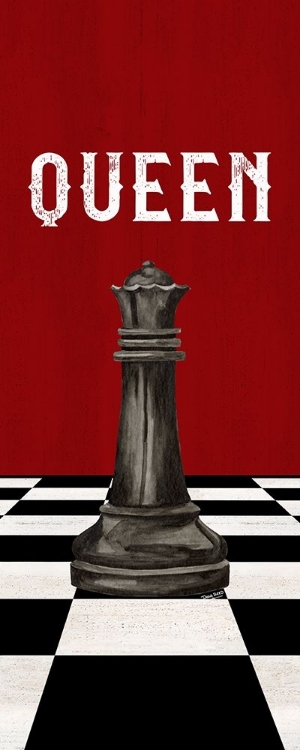 Picture of RATHER BE PLAYING CHESS PIECES BLACK ON RED PANEL VI-QUEEN