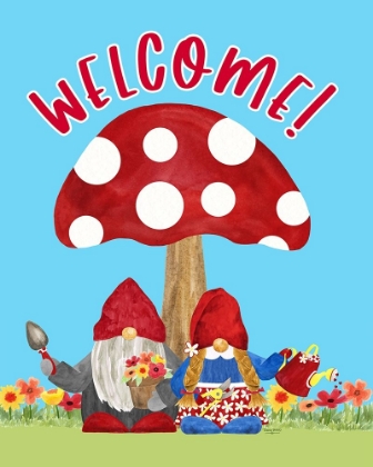 Picture of GARDENING GNOMES SENTIMENT PORTRAIT II-WELCOME