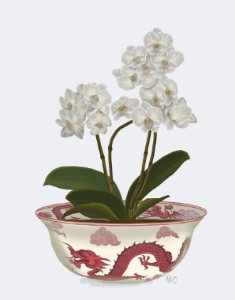 Picture of CHINOISERIE ORCHIDS WHITE, DRAGON BOWL RED