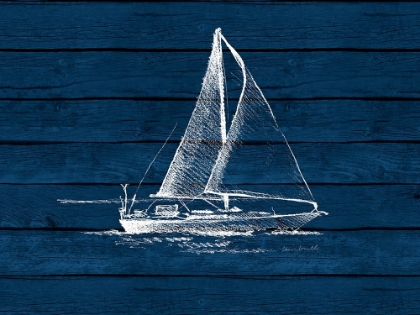 Picture of SAILBOAT ON BLUE WOOD