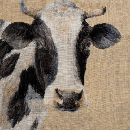 Picture of COW ON BURLAP BACKGROUND