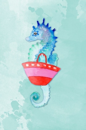 Picture of SEAHORSE WITH BAG ON WATERCOLOR (BLUE)