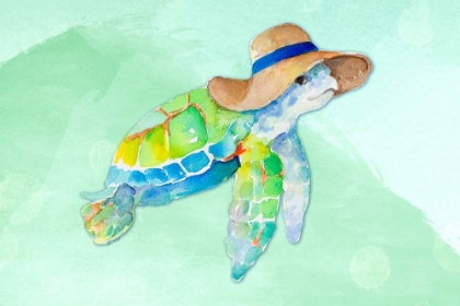 Picture of TURTLE WITH HAT ON WATERCOLOR (BLUE)