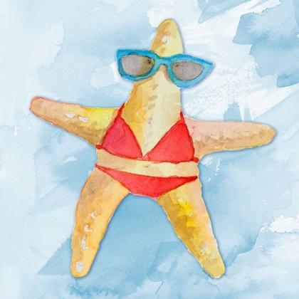 Picture of RED BIKINI STARFISH ON WATERCOLOR