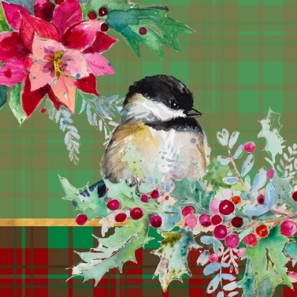 Picture of HOLIDAY POINSETTIA AND CARDINAL ON PLAID II