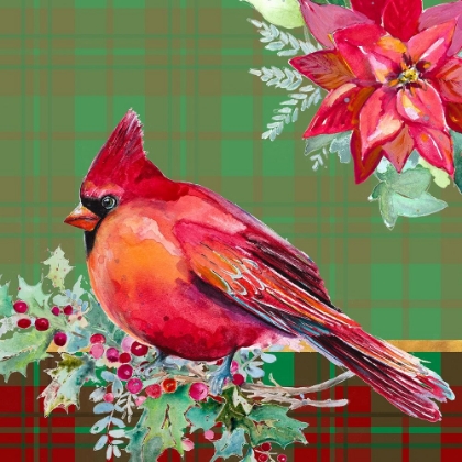 Picture of HOLIDAY POINSETTIA AND CARDINAL ON PLAID I