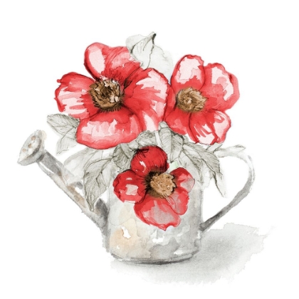 Picture of RED FLORALS IN WATERING CAN I