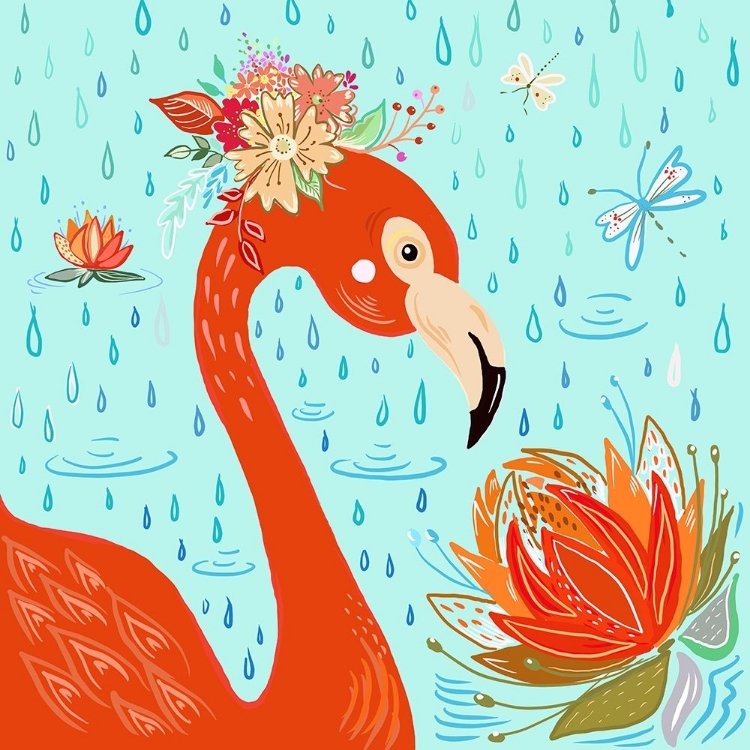 Picture of FLAMINGO IN THE RAIN