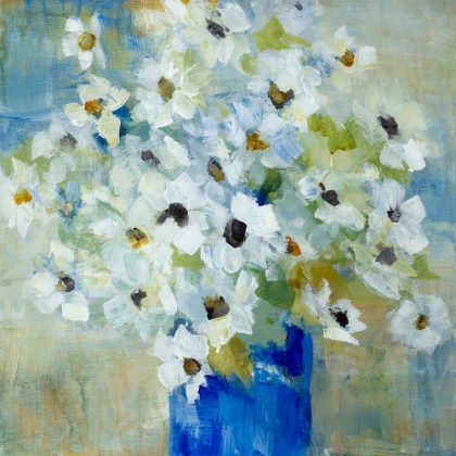 Picture of POP OF WHITE FLOWERS IN BLUE VASE