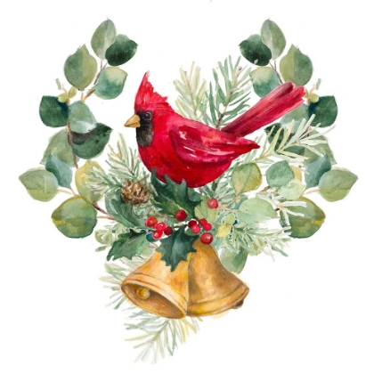 Picture of NORTHERN CARDINAL ON HOLIDAY BELLS