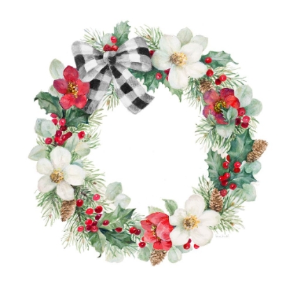 Picture of CHRISTMAS RED ROSE HOLLY PINE WREATH