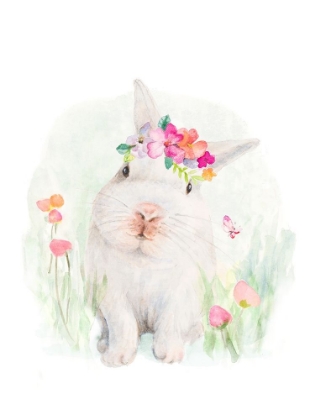 Picture of WHITE BUNNY WITH FLOWER BONNET