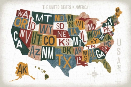 Picture of LETTERPRESS USA MAP WARM