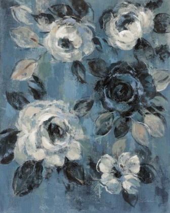 Picture of LOOSE FLOWERS ON DUSTY BLUE II