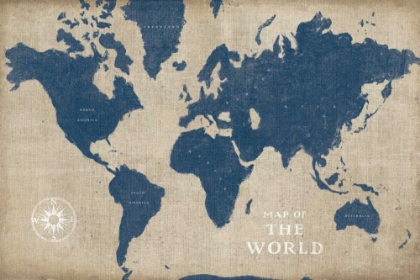 Picture of BURLAP WORLD MAP I NAVY