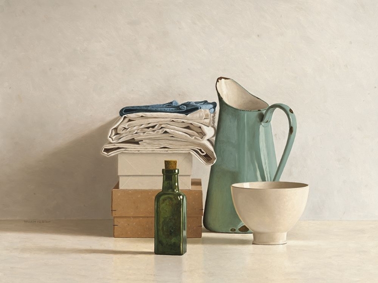 Picture of TWO BOXES-CLOTHS-BOTTLE-JUG AND BOWL