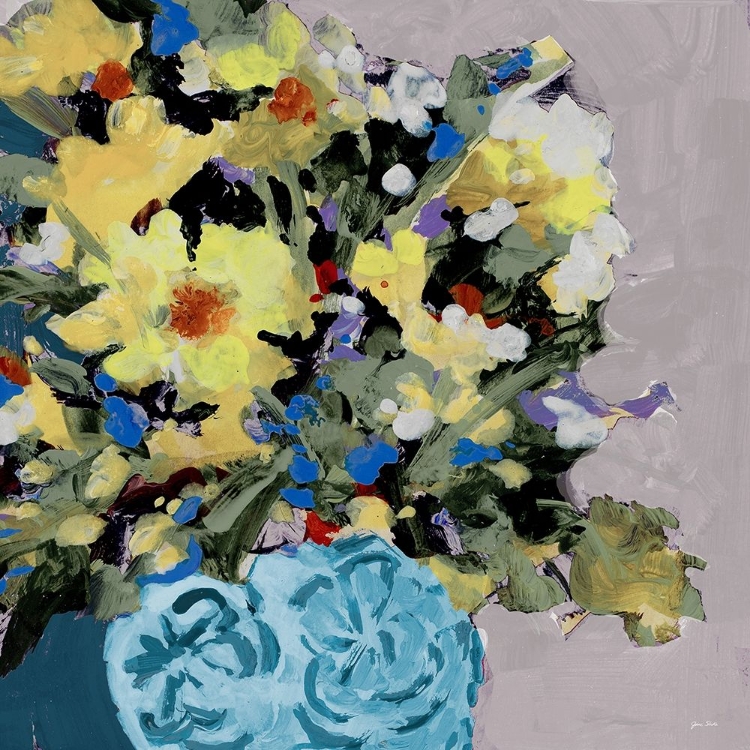 Picture of YELLOW DAISIES IN BLUE VASE