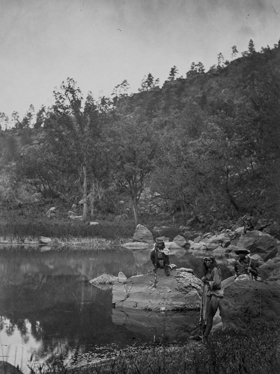 Picture of APACHE LAKE-SIERRA BLANCA RANGE-ARIZONA WITH TWO APACHE SCOUTS