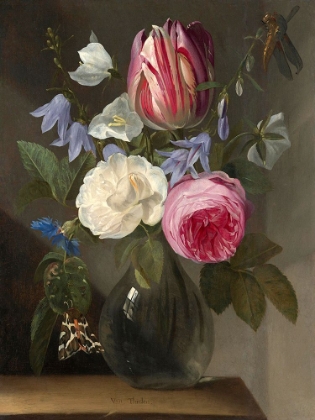 Picture of ROSES AND A TULIP IN A GLASS VASE