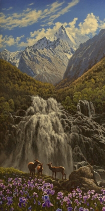 Picture of CAPRICORN BY WATERFALL IN THE MOUNTAINS