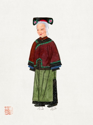 Picture of OLD LADY IN LIGHT GREEN EMBROIDERED SILK COSTUME