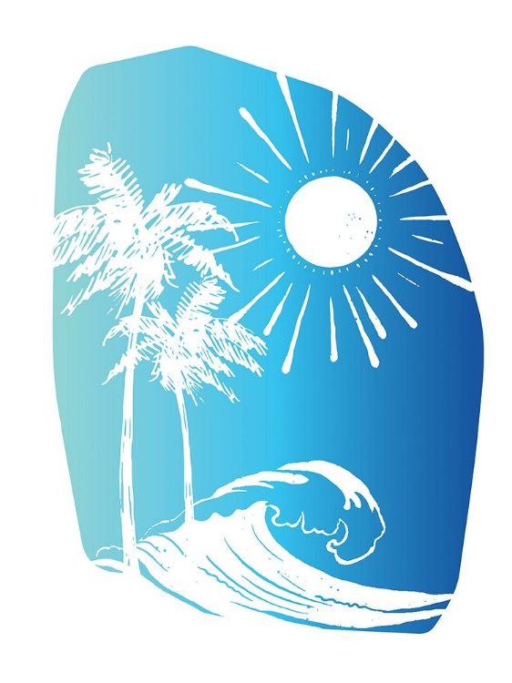 Picture of PALM TREE SUN WAVES BLUE