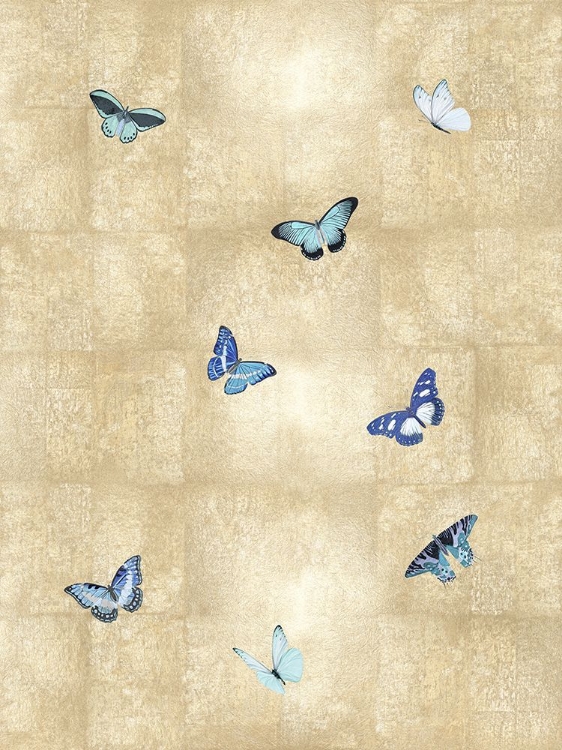 Picture of BUTTERFLIES BLUE ON GOLD I