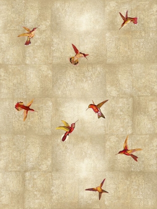 Picture of HUMMINGBIRDS RED ON GOLD II