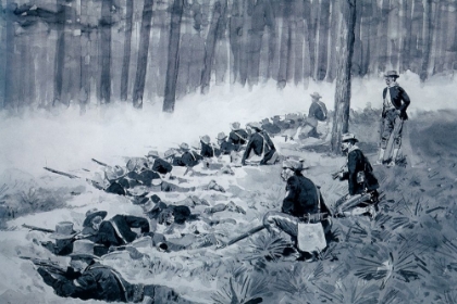 Picture of THE PICKET LINE - INFANTRY ENTRENCHMENT IN THE WOODS-SKETCH