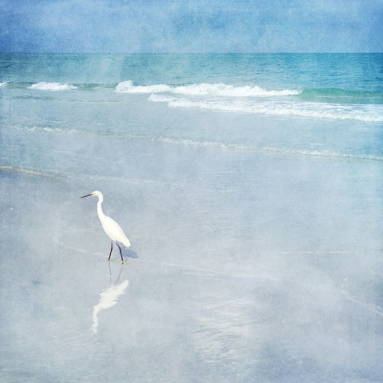 Picture of COASTAL BEACH WATERCOLOR  LANDSCAPE EGRET SEA BIRD I