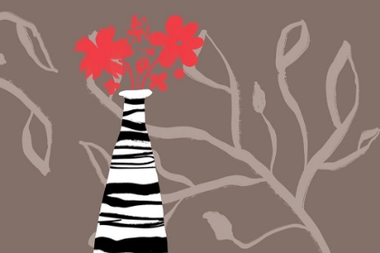 Picture of RED FLOWERS IN STRIPED VASE